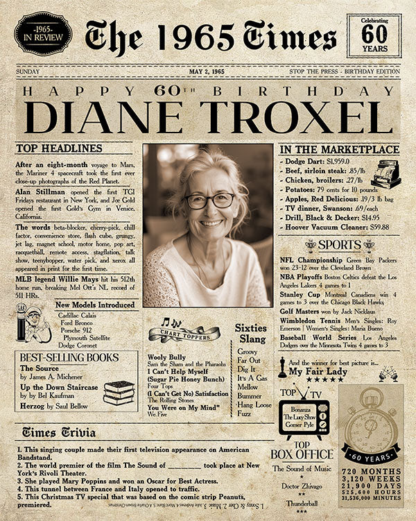 60th birthday gift - Birthday Newspaper